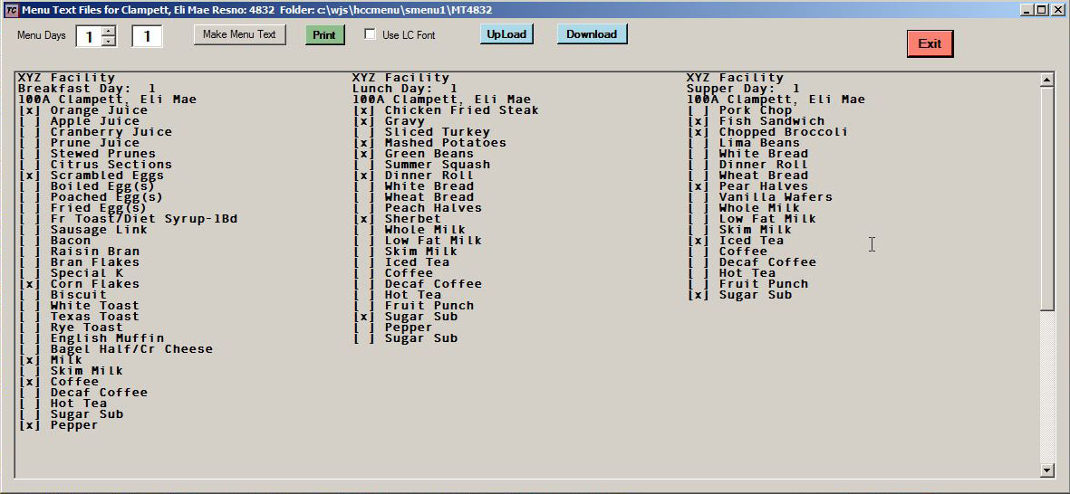 Menu Selection Input