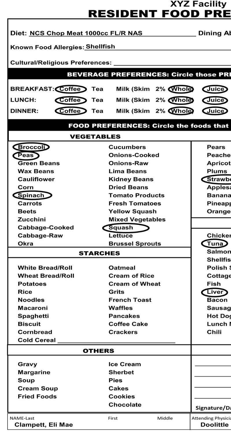 Resident Preference Sheet